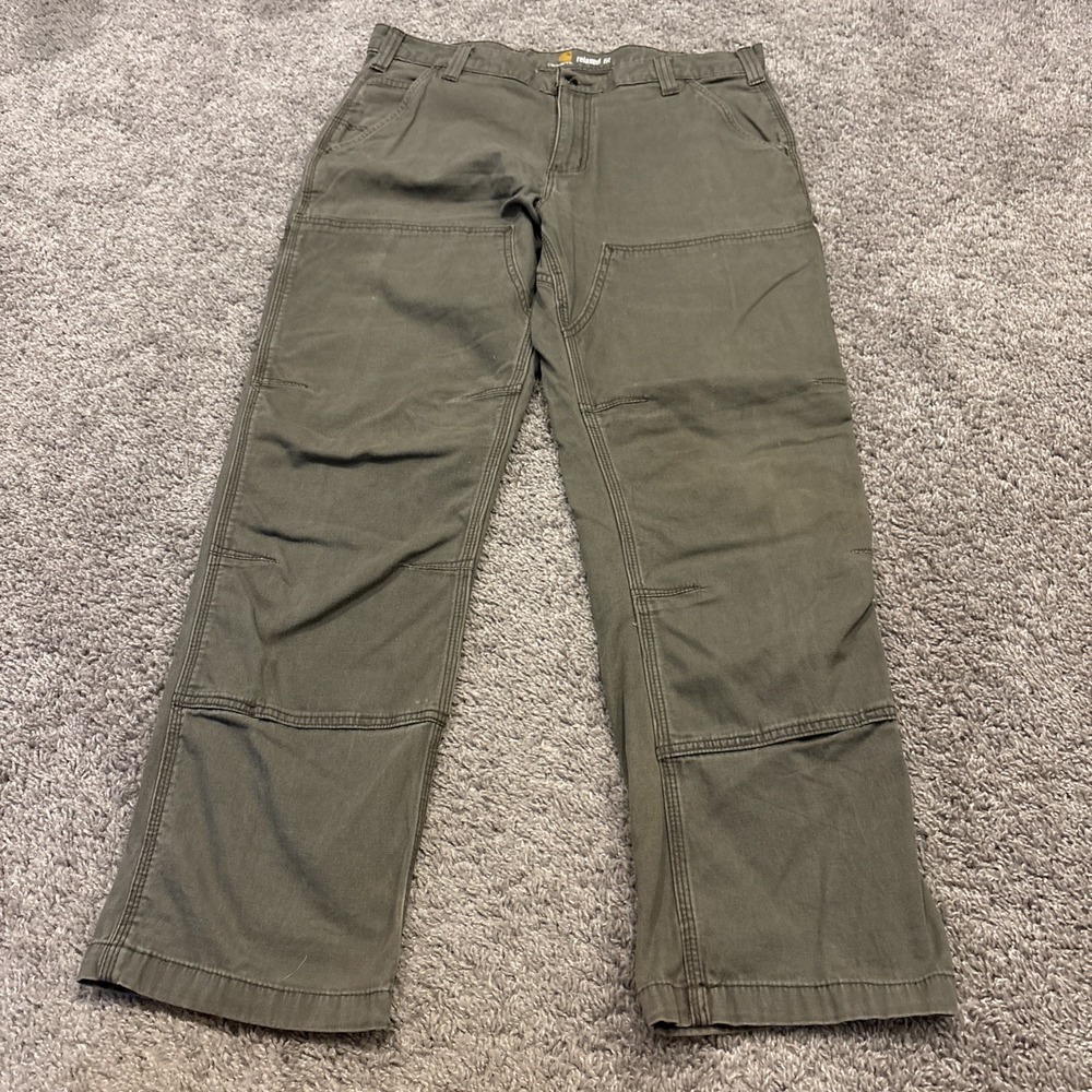 Carhartt Green Canvas Double Knee Pants Mens 102802-217 36x32 Rare Workwear Farm